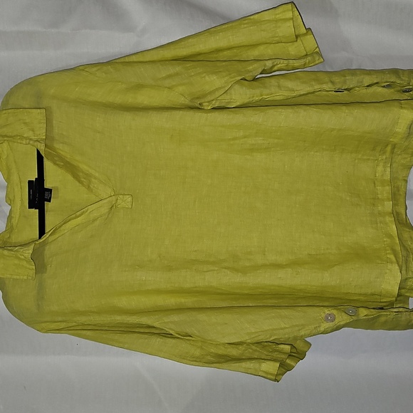 Tahari Women 100% Linen Top Size 3X Yellow-Green Color - Picture 1 of 7